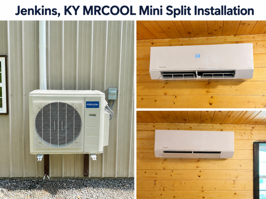 MRCOOL mini split installation in Jenkins KY by WindowPROHVAC showing indoor air handlers and outdoor condenser