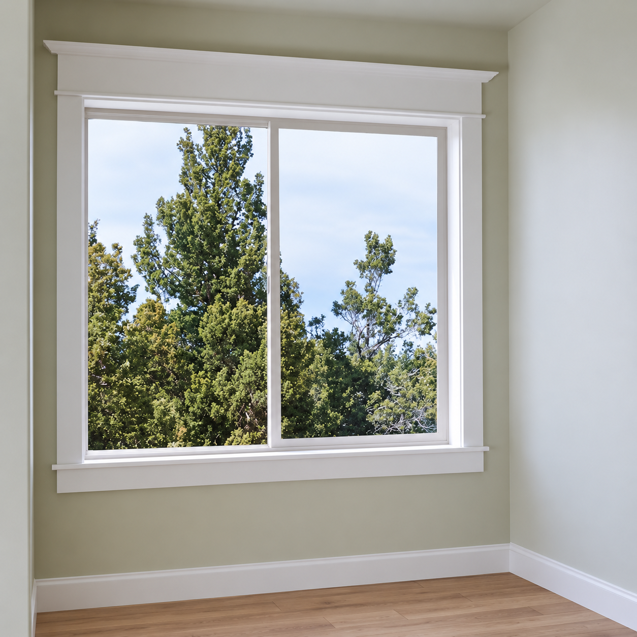 White vinyl sliding replacement window installed in a home
